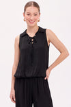 Lace-up Bubble Hem Sleeveless Blouse