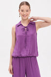 Lace-up Bubble Hem Sleeveless Blouse