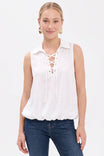 Lace-up Bubble Hem Sleeveless Blouse