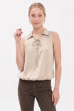 Lace-up Bubble Hem Sleeveless Blouse
