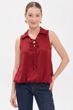 Lace-up Bubble Hem Sleeveless Blouse