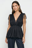 Deep V-neck Bubble Hem Top