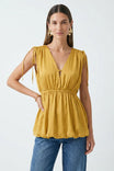 Deep V-neck Bubble Hem Top