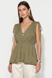 Deep V-neck Bubble Hem Top