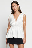 Deep V-neck Bubble Hem Top