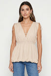 Deep V-neck Bubble Hem Top