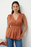 Deep V-neck Bubble Hem Top