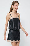 Scallop Trim Vegan Leather Bubble Top