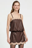 Scallop Trim Vegan Leather Bubble Top