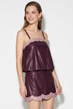 Scallop Trim Vegan Leather Bubble Top