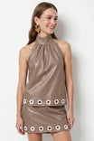 Grommet Hem Vegan Leather Top