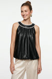 Blanket Stitch Vegan Leather Bubble Top