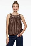 Blanket Stitch Vegan Leather Bubble Top