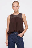 Vegan Leather Yoke Satin Tank
