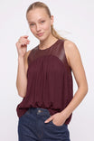 Vegan Leather Yoke Satin Tank