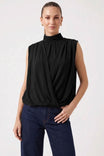 Wrapover Bubble Hem Sleeveless Blouse