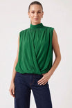 Wrapover Bubble Hem Sleeveless Blouse