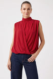 Wrapover Bubble Hem Sleeveless Blouse