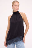 Asymmetrical Lace Trim Mock Neck Halter Top
