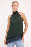 Asymmetrical Lace Trim Mock Neck Halter Top