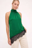 Asymmetrical Lace Trim Mock Neck Halter Top