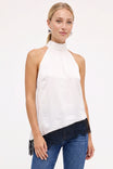 Asymmetrical Lace Trim Mock Neck Halter Top