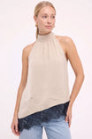 Asymmetrical Lace Trim Mock Neck Halter Top