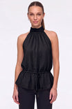 Textured Satin Drawstring Halter Top