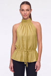 Textured Satin Drawstring Halter Top