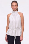 Textured Satin Drawstring Halter Top