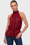 Textured Satin Drawstring Halter Top