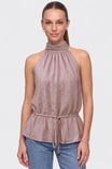 Textured Satin Drawstring Halter Top