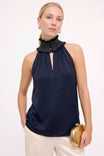 Smocked Metallic Trim Halter Top