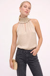 Smocked Metallic Trim Halter Top