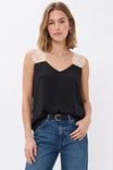 Lace Shoulder V-neck Silky Tank