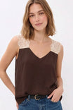 Lace Shoulder V-neck Silky Tank