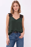 Lace Shoulder V-neck Silky Tank