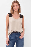 Lace Shoulder V-neck Silky Tank