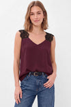 Lace Shoulder V-neck Silky Tank