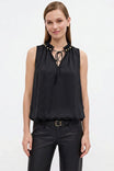 Beaded Tie Neck Bubble Hem Top