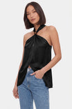 Textured Satin Halter Keyhole Top