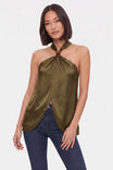 Textured Satin Halter Keyhole Top