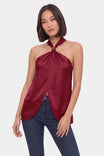 Textured Satin Halter Keyhole Top