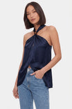 Textured Satin Halter Keyhole Top