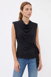 Padded Shoulder Draped Sleeveless Blouse