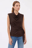 Padded Shoulder Draped Sleeveless Blouse