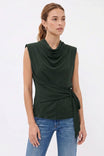 Padded Shoulder Draped Sleeveless Blouse