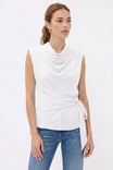 Padded Shoulder Draped Sleeveless Blouse