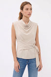 Padded Shoulder Draped Sleeveless Blouse