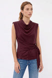 Padded Shoulder Draped Sleeveless Blouse